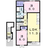 プリムローズ Ｋ　(延岡市　川島町）＜2LDK・2階＞の間取り図