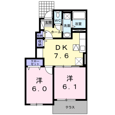 サウスウェーＶ　Ｂ　(日向市　大王町)＜2DK＞101号室