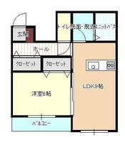 ペティハイム富美山Ｂ棟　（延岡市　富美山町）＜１LDK＞の間取り図