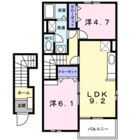 ソレイユ友Ｂ棟　（日向市　財光寺）＜2LDK＞の間取り図