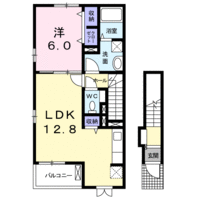 ラコルトB　（延岡市　川原崎町）＜1LDK・2階＞の間取り図