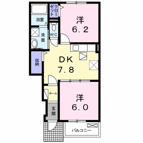 プリムローズⅠ　Ａ　（日向　富高）＜２DK・1階＞102号室