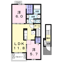 トレジャー　（延岡市　昭和町）＜2LDK・2階＞の間取り図