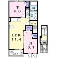 オーシャンＨ・ＹⅢ　（日向市　日知屋)＜2LDK・2階＞の間取り図