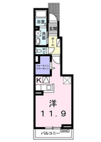 スウィートガーデンＢ　（延岡市　平原町）＜1K・1階＞の間取り図