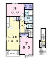 ラコルトC　（延岡市　川原崎町）＜2LDK・2階＞の間取り図