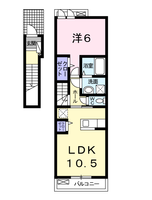 アイリス　(延岡市　別府町)＜1LDK・2階＞の間取り図