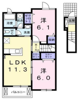 ゼファーしるく　（延岡市　旭ヶ丘）＜2LDK・２階>の間取り図