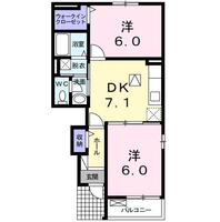 ゼファー楓　（門川町　宮ケ原）＜２DK・1階＞の間取り図