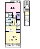 スウィートガーデンB　（延岡市　平原町）＜1LDK・2階＞の間取り図