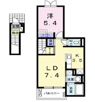 サンリットメゾン　（日向市　江良町）＜1ＬＤＫ・2階＞の間取り図