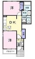 プリムローズ（日向市　原町）＜2DK・1階＞の間取り図