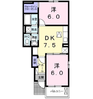  H・CANTIK　Ⅱ　（日向市　財光寺）＜2DK・1階＞の間取り図