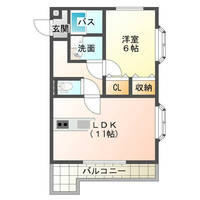 ジュンバード（延岡市　大貫町）＜1LDK角部屋＞の間取り図