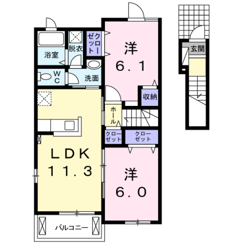 シェーネＢ（日向市　大字日知屋）＜2LDK・2階＞