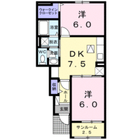 ラコルトA　（延岡市　川原崎町）＜2DK・1階＞　の間取り図