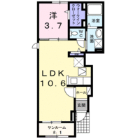サラブレッド　Ⅴ　(日向市　大字日知屋)＜1LDK・1階＞の間取り図