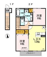 ヴィラコートJ2　（延岡市　鶴ヶ丘）＜2LDK・2階＞の間取り図