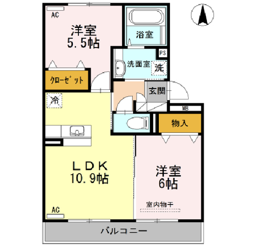 ウエスト　ヴィレッジⅠ　（日向市　新生町）＜２LDK・1階＞105号室