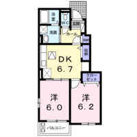 セレーノ日向Ⅱ　(日向市　日知屋)＜2DK＞の間取り図