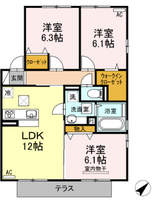 プロスペレⅠ　（延岡市　平原町）＜３LDK＞の間取り図