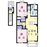 ソラーレB　(日向市　大字財光寺)＜2LDK・2階＞の間取り図