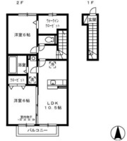 クレールコートまるこう　（延岡市　下伊形町）＜２LDK・2階＞の間取り図