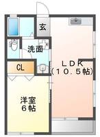 八矢アパート（延岡市　野地町）＜1LDK＞の間取り図