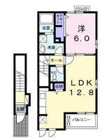 サンシャイン多々良　B　(延岡市　岡富町)＜1LDK・2階＞の間取り図