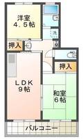 コーポダイヤモンド　（延岡市　出北）＜1階＞＜２LDK＞の間取り図