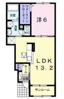グランデ・ソーレ　Ｋ　（日向市　向江）＜1LDK・1階＞の間取り図