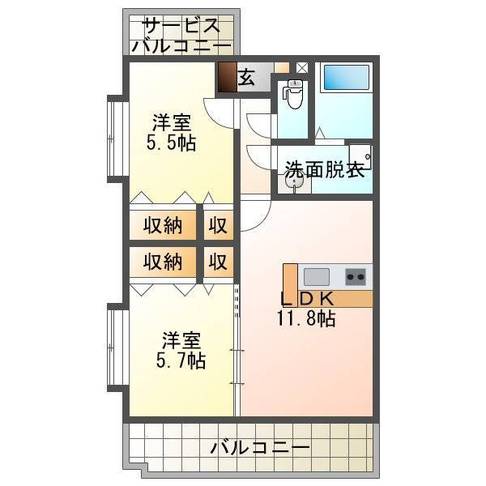 グランエトワール（延岡市別府町）＜2ＬＤＫ＞302号室