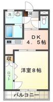 スカイハイツ大瀬　(延岡市　大瀬町)＜1ＤＫ＞の間取り図