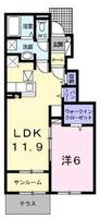 グランシャリオⅤ　（延岡市　大貫町）＜1LDK・1階＞の間取り図
