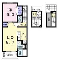 メゾネットキャトル　(延岡市　瀬之口町)＜1LDK・3階＞の間取り図