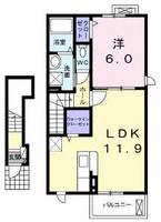 メゾンサニージェルメⅡ　（延岡市　塩浜町）＜1LDK・2階＞の間取り図