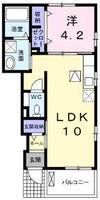 メロウソレイユⅡ　（日向市　伊勢ケ浜）＜1LDK・1階＞の間取り図