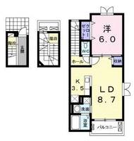 エアリーヒルズK（延岡市　鶴ヶ丘）＜1LDK・3階>の間取り図