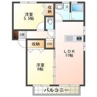 ペティネット伊形Ａ棟（延岡市　伊形町）２LDKの間取り図
