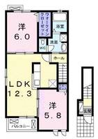 パールリバー　アイランド2号館　(延岡市　川原崎)＜2LDK・2階＞の間取り図