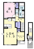  レジデンス　カワシマ　（延岡市　川島町）＜1LDK・2階＞の間取り図