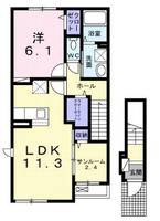  カルテットⅠ　(延岡市　伊形町)＜1LDK・2階＞の間取り図