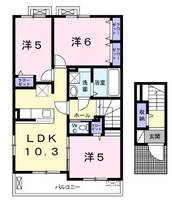 カルテットⅢ　(延岡市　伊形町)＜3LDK・2階＞の間取り図