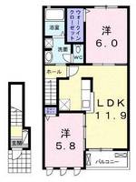 エヴァーグリーン　（延岡市　川島町）＜2LDK・2階＞の間取り図