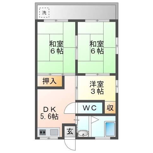 コーポ田崎（延岡市　鶴ヶ丘）＜3DK＞203号室