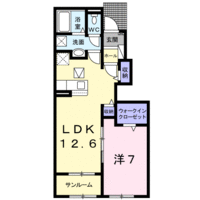 PLAIN　桃の木　(日向市　財光寺)＜1LDK＞の間取り図