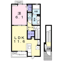 プレイン　ハルカ　（日向市　財光寺）＜1LDK・2F＞の間取り図