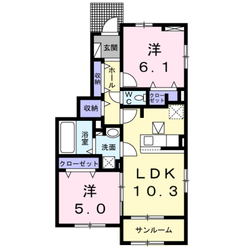 ラ・フルールS（延岡市　土々呂町）＜2LDK＞101号室