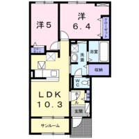 メゾン・ド・ボヌール　（日向市　春原町）＜2LDK・1F＞の間取り図