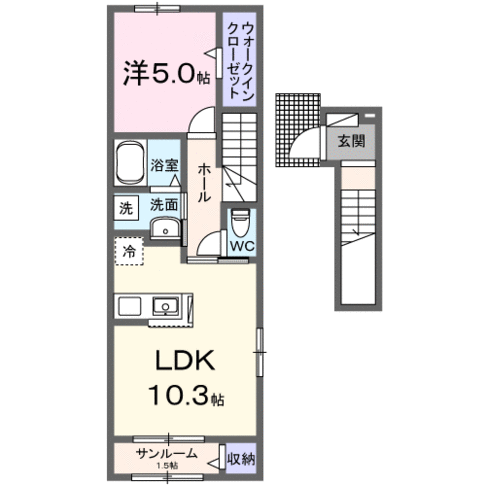 サウスウェー　Ⅶ　（延岡市　野地町)＜1LDK・2階＞